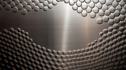 Wall Mural - Silver spherical droplets create a reflective, elegant pattern on a smooth metallic surface.
