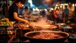 Street vendor cooking, vibrant night market, local cuisine
