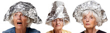 Set Of Senior Women In Tin Foil Hats, Cut Out