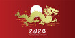 Chinese dragon profile silhouette new year 2024. Happy lunar new year 2024 vector greetings card.