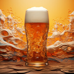 Illustration of cold beer in a glass on an abstract background. Image generated by AI.
