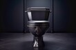 Ceramic black toilet bowl in dark room.