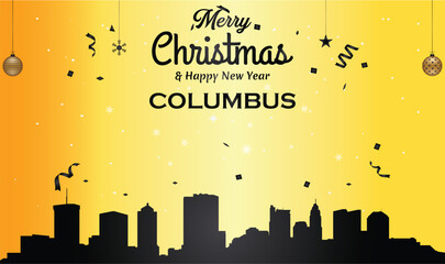 Wall Mural - Christmas and New year golden greeting card with black panorama of the city of Columbus, Ohio - US State