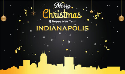 Christmas and New year black greeting card with golden panorama of the city of Indianapolis, Indiana- US State