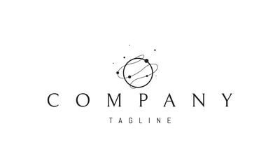 Wall Mural - a vector logo with an abstract image of a planet with a curved orbit.