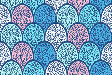 Wall Mural - coral reef scallops scales in pastel color palette seamless pattern, vector illustration  repeat texture print