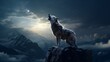 A wolf howling on top of a mountain in the moonlight 