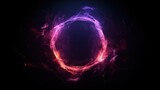 Abstract neon energy sphere of particles and waves of magical glowing on a dark background, circle and loop frames with magic purple and pink flame and sparks isolated on transparent, generative ai