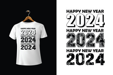 Wall Mural - Happy New Year 2024 Vector Typography T-Shirt