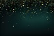 Beautiful dark green Christmas background with shining, golden glitter and empty space. Particles, confetti. Copy space for your text. Merry Xmas, Happy New Year. Festive vertical backdrop.