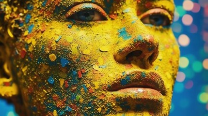 Wall Mural - Close-up of a woman's face depicted in paste painting technique with paint splatters. Illustration for cover, card, postcard, interior design, decor or print.