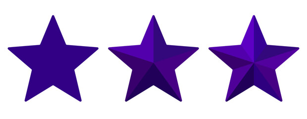 Wall Mural - graphic elements of three purple stars – one star in a 2d plane and two stars with 3d effects