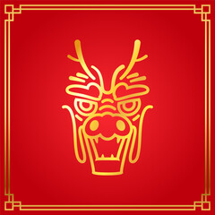 Wall Mural - Happy Chinese new year 2024 the dragon zodiac sign. Lantern, Asian elements gold. Happy new year 2024 year of the dragon. Dragon head logo. 