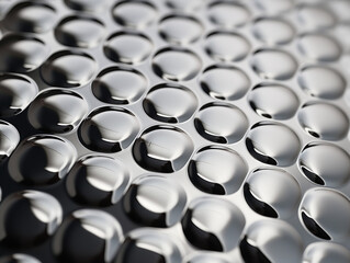 Wall Mural - Shiny metallic spheres clustered together, reflecting light and surroundings. Electropolished metal