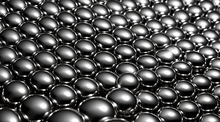 Wall Mural - Shiny metallic spheres clustered together, reflecting light and surroundings.
