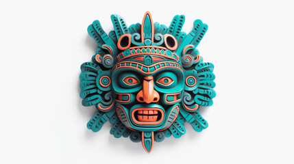 Ancient wooden Mayan mask on white background