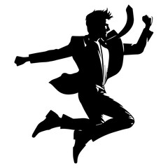 Canvas Print - Business man jumping pose vector silhouette