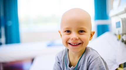 A Child boy patient after Chemotherapy in hospital for International Childhood Cancer day, Childhood Cancer Awareness Month .