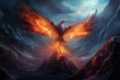Phoenix rising from an icy landscape, symbolizing rebirth and contrast