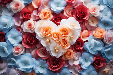  Heart-Shaped Rose Arrangement on Pastel Background