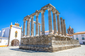 Ancient columns of a monument, Evora, Portugal