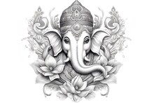 Ganesha Isolated On White Background. Adult Coloring Page