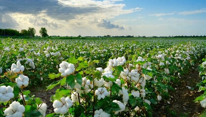 Wall Mural - A blossoming organic white natural cotton plant in a sustainable field Scientific name Gossypium