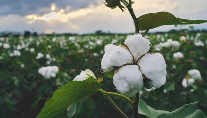 Wall Mural - A blossoming organic white natural cotton plant in a sustainable field Scientific name Gossypium