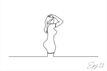 Wall Mural - continuous line vector illustration design of posing woman