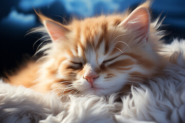  Adorable feline or cat enjoying the comfort of a soft fluffy carpet. Ai generated