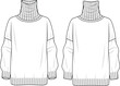 Women's High Neck, Drop Shoulder Jumper. Technical fashion illustration. Front and back, white color. Women's CAD mock-up.