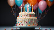 Birthday cake with colorful candles. Created with Generative AI