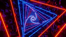 Glitter Triangular Tunnel With Glass Balls With Colored Glow Triangles. Vj Loop Action Background. Visual Effect Action Background For DJ
