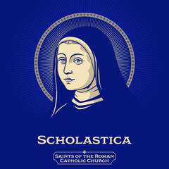 Wall Mural - Catholic Saints. Scholastica (480-543) is a saint of the Catholic Church, the Eastern Orthodox Churches and the Anglican Communion. She was born in Italy