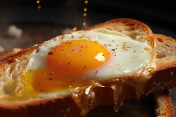 Wall Mural - A close-up view of a delicious sandwich topped with a perfectly cooked egg. This image can be used to showcase a tasty breakfast or brunch option.