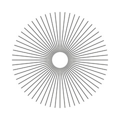 Wall Mural - Radial circle lines. Circular lines element. Outlined symbol of Sun star rays. Abstract geometric illusion shape. Spokes with radiating stripes. Flat design element. Vector graphic illustration.