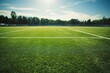 Green Synthetic Grass on Soccer Field with Shadow, Artificial Turf on Football Ground