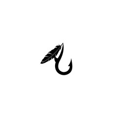 Sticker - Fishing hook with feather icon isolated on white background