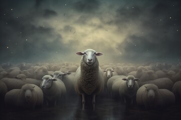 sheep standing large together isolated portrait backdrop blind liberty few posing disguise among humans moderator politics tones black background stylishly designed