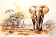 Elephant. Watercolor painting.