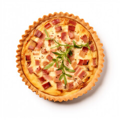 Poster - A succulent quiche lorraine top view isolated on white background 