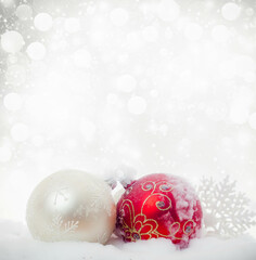 Poster - christmas decorations in snow holiday background