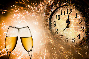 Wall Mural - two champagne glasses on New Year eve