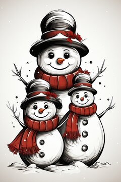closeup snowman two children wearing hats scarfs mobile caricature body strong upright summer autumn gray anthropomorphic red nose background