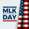 Martin Luther King Jr. Day typography banner design. MLK Day lettering, US flag, light blue vector background - Square shape perfect for social media or web design