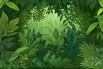 Wall Mural - Bright beautiful summer background with tropical leaves. Neural network AI generated art