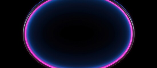 Round circle frame with pink blue neon color isolated black background.