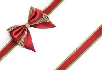 Wall Mural - red ribbon and bow with gold led diagonally through the image isolated against transparent backgroun