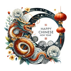 Elaborate dragon design celebrating Happy Chinese New Year