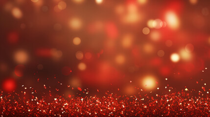 Canvas Print - New year, Christmas background with gold stars and sparkling. Abstract background with red and gold particle. Christmas Golden light shine particles bokeh on red background